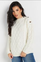 PixieGirl Petite Women's Ivory White Cable Knit Button Jumper | PixieGirl 3