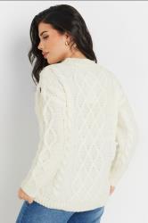 PixieGirl Petite Women's Ivory White Cable Knit Button Jumper | PixieGirl 2