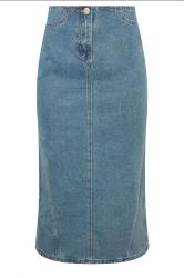 PixieGirl Petite Women's Light Blue Denim Seam Midi Skirt | PixieGirl 5