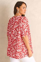 EVANS Plus Size Red Floral Pleat Front Angel Sleeve Top | Evans  2