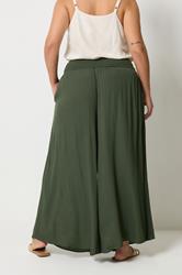 YOURS Plus Size Olive Green Shirred Trousers | Yours Clothing 2