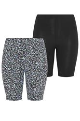 YOURSET 2 PACK Curve Black Ditsy Floral Cycling Shorts