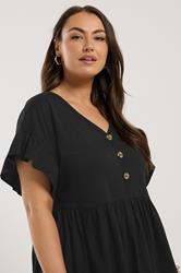 YOURS Plus Size Black Button Frill Sleeve Peplum Top | Yours Clothing 4