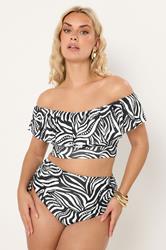 YOURS Plus Size Black Abstract Frill Bardot Bikini Top | Yours Clothing 2