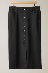 EVANS Curve Black Button Through Denim Maxi Skirt