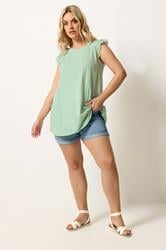 YOURS Plus Size Mint Green Broderie Anglaise Frill Vest Top | Yours Clothing 1