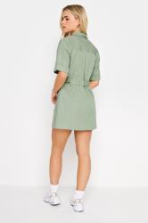 PixieGirl Petite Womens Khaki Green Cotton Utility Mini Dress | PixieGirl 4