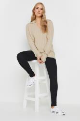 LTS Tall Beige Brown Open Collar Cable Knit Jumper | Long Tall Sally 1