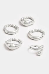YOURSET 5 PACK Silver Tone Stretch Statement Rings | Yours Clothing 4