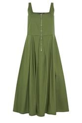 PixieGirl Petite Khaki Green Pleated Midi Dress | PixieGirl 5
