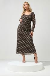 YOURS LONDON Plus Size Brown & Blue Polka Dot Long Sleeve Top | Yours Clothing 3
