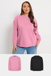 YOURSET Plus Size 2 PACK Black & Pink Sweatshirts | Yours Clothing 1