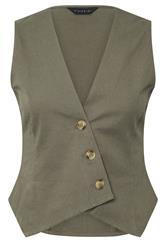 PixieGirl Petite Women's Khaki Green Asymmetric Button Cotton Waistcoat | PixieGirl 7
