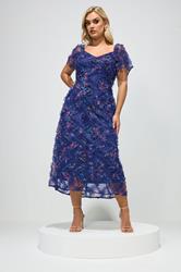 YOURS LONDON Plus Size Navy Blue Floral Chevron Ruffle Dress | Yours Clothing 2