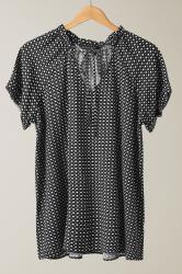 EVANS Curve Black Dot Print Tie Neck Blouse