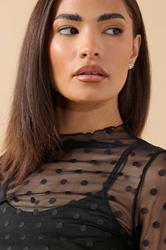 PixieGirl Petite Women's Black Polka Dot Mesh Long Sleeve Top | PixieGirl 4