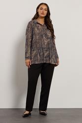 EVANS Plus Size Natural & Black Animal Print Half Placket Shirt  | Evans 1