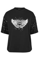 LIMITED COLLECTION Plus Size Black Sequin 'World Tour' Graphic T-Shirt | Yours Clothing 5