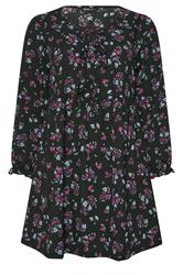 YOURS Plus Size Black Floral Tie Front Textured Dress | Yours Clothing 6