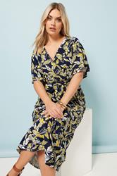 YOURS Plus Size Navy Blue Leaf Print Wrap Maxi Dress | Yours Clothing 4