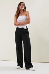 LTS Tall Black Cross Over Contrast Waistband Trousers | Long Tall Sally 1