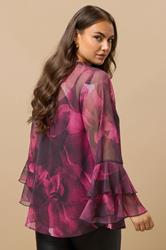 EVANS Plus Size Red Floral Print Tie Neck Blouse | Evans 4