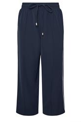 YOURS Plus Size Navy Blue Side Stripe Wide Leg Trousers | Yours Clothing 6