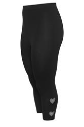 YOURS Plus Size Black Heart Mesh Detail Cropped Leggings | Yours Clothing 6