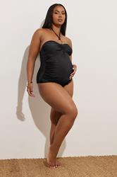 BUMP IT UP MATERNITY Plus Size Black Buckle Halterneck Swimsuit | Yours Clothing 2