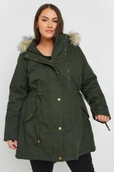 BUMP IT UP MATERNITY Khaki Green Fur Trim Parka | Yours Clothing 1