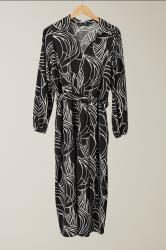 EVANS Curve Black Linear Print Belted Shirt Dress