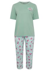 YOURS Plus Size Green Flamingo Pyjama Set | Yours Clothing 5