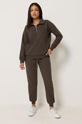 M&Co Petite Chocolate Brown Half Zip Sweatshirt | M&Co 1
