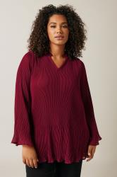EVANS Plus Size Burgundy Red Pleat Blouse | Evans 2