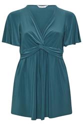 YOURS LONDON Curve Teal Blue Knot Detail Front Top