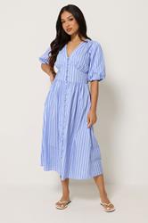 PixieGirl Petite Women's Blue Stripe Button Midi Dress | PixieGirl  3