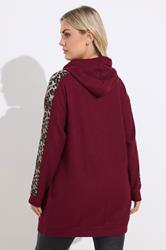 YOURS Plus Size Burgundy Red Leopard Print Trim Hoodie | Yours Clothing  2