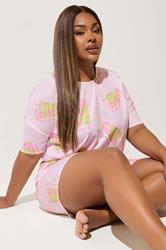 LIMITED COLLECTION Plus Size Pink Matcha Short Pyjama Set | Yours Clothing 2