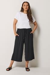 YOURS Plus Size Black Cropped Twill Culottes | Yours Clothing 1