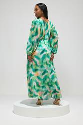 YOURS LONDON Plus Size Green Abstract Pleated Dress | Yours Clothing 4