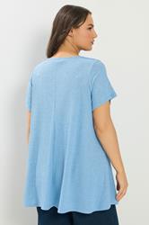YOURS Plus Size Light Blue Ribbed Soft Touch T-Shirt | Yours Clothing 2