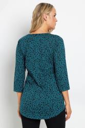 LTS Tall Teal Blue Ditsy Floral Cotton Henley Top | Long Tall Sally 2