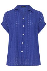YOURS Curve Cobalt Broderie Anglaise Grown-On Sleeve Shirt