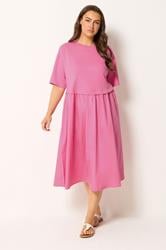 YOURS Plus Size Pink Poplin T-Shirt Midi Dress | Yours Clothing 1