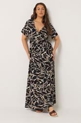 YOURS Plus Size Black Abstract Wrap Maxi Dress | Yours Clothing 1