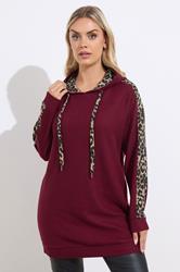 YOURS Plus Size Burgundy Red Leopard Print Trim Hoodie | Yours Clothing  3