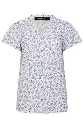 YOURS Curve White & Blue Leaf Print Linen Blouse