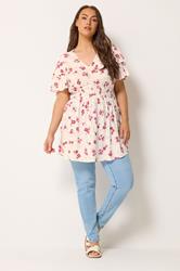 YOURS Plus Size White Floral Flutter Sleeve Top | Yours Clothing 1