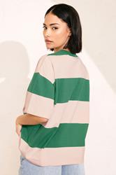 PixieGirl Petite Women's Green & Pink Striped Cotton Boxy T-Shirt | PixieGirl 2
