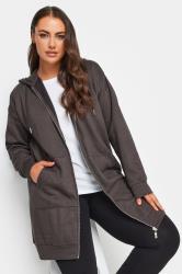 YOURS Plus Size Charcoal Grey Longline Zip Hoodie | Yours Clothing 3
